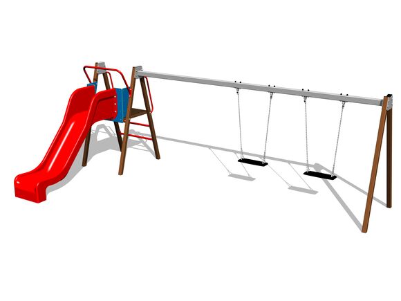 Twin chain swing with a slide RH6251KW - Brown (f.h. 1 m)