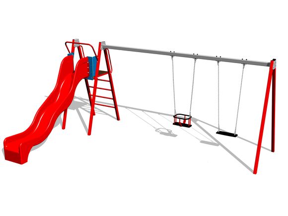 Twin chain swing with a slide RH6252KR - Red (f.h. 1,5 m)