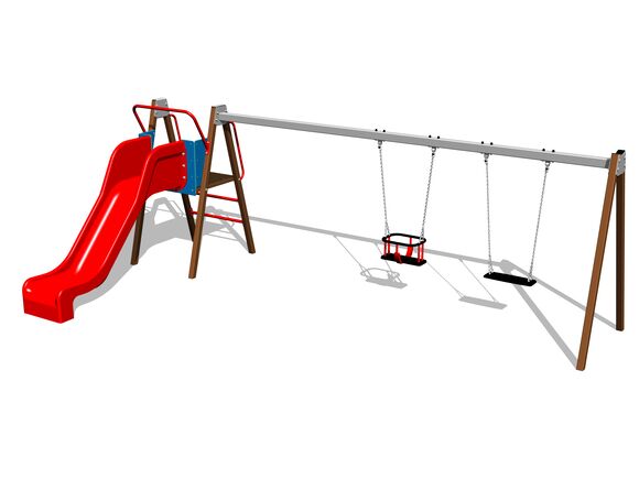 Twin chain swing with a slide RH6252KW - Brown (f.h. 1 m)
