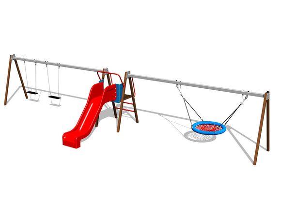 Triple chain swing Nest with slide RH6381KW - Brown (f.h. 1 m)