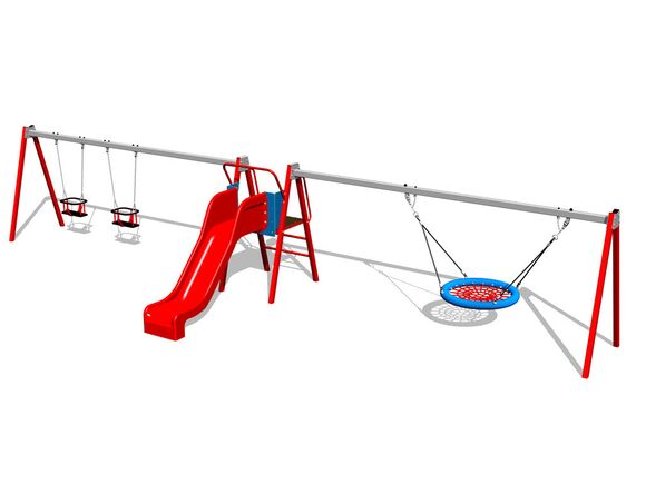 Triple chain swing Nest with slide RH6383KR - Red (f.h. 1 m)