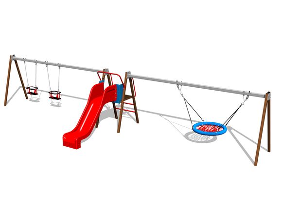 Triple chain swing Nest with slide RH6382KW - Brown (f.h. 1 m)