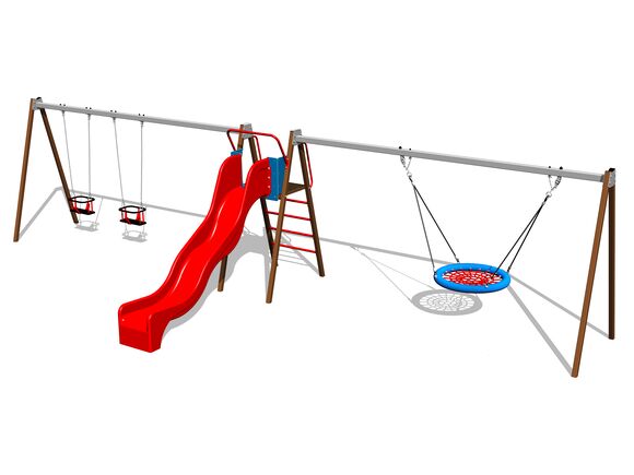 Triple chain swing Nest with slide RH6383KW - Brown (1,5 m)